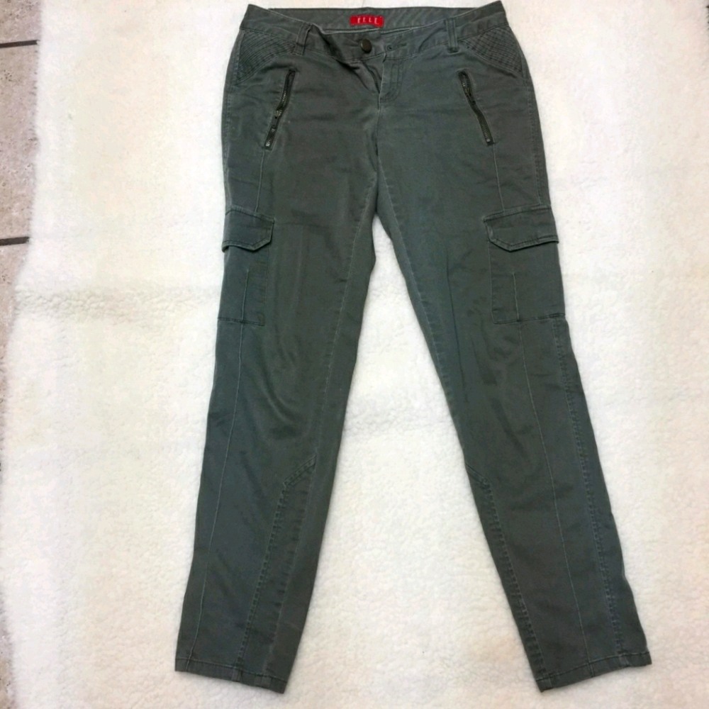 Elle pants, olive green, pockets and zippers